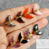 Natural Fluorite Stud Earrings, Moon Shape Crystal Earrings, Mix Crystal Studs, Carnelian Earrings, Gemstone Earrings, Green Gemstone Stud